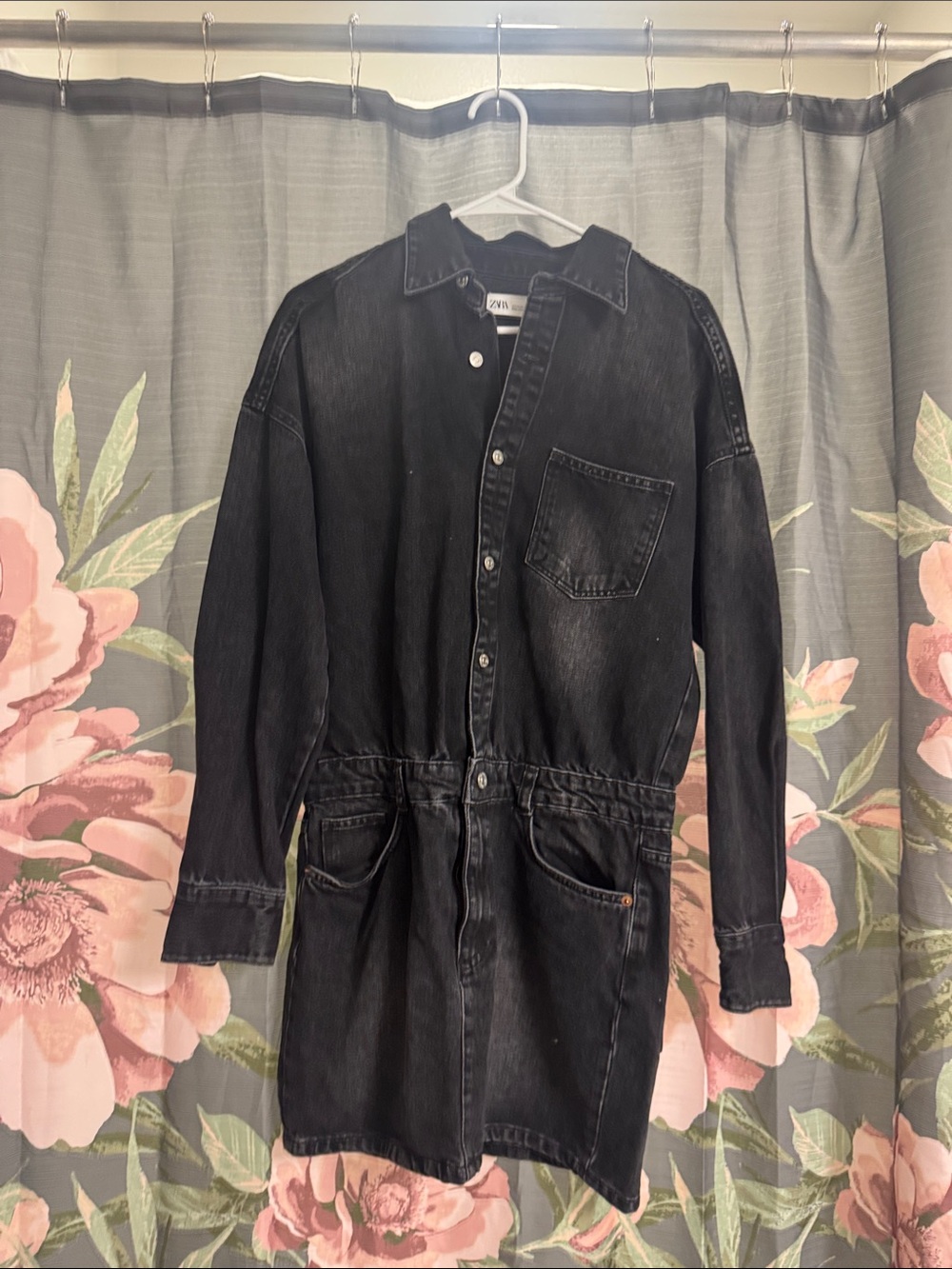 Zara Black Washed Denim Mini Dress